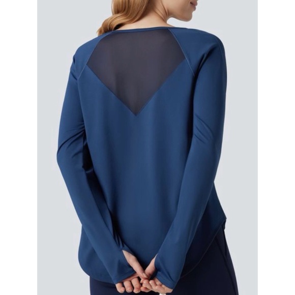 Halara Long Sleeve Contrast Mesh Workout Sports Top Navy - Picture 2 of 10